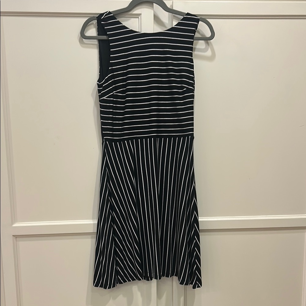 LOFT Black and White Striped Mini Dress
